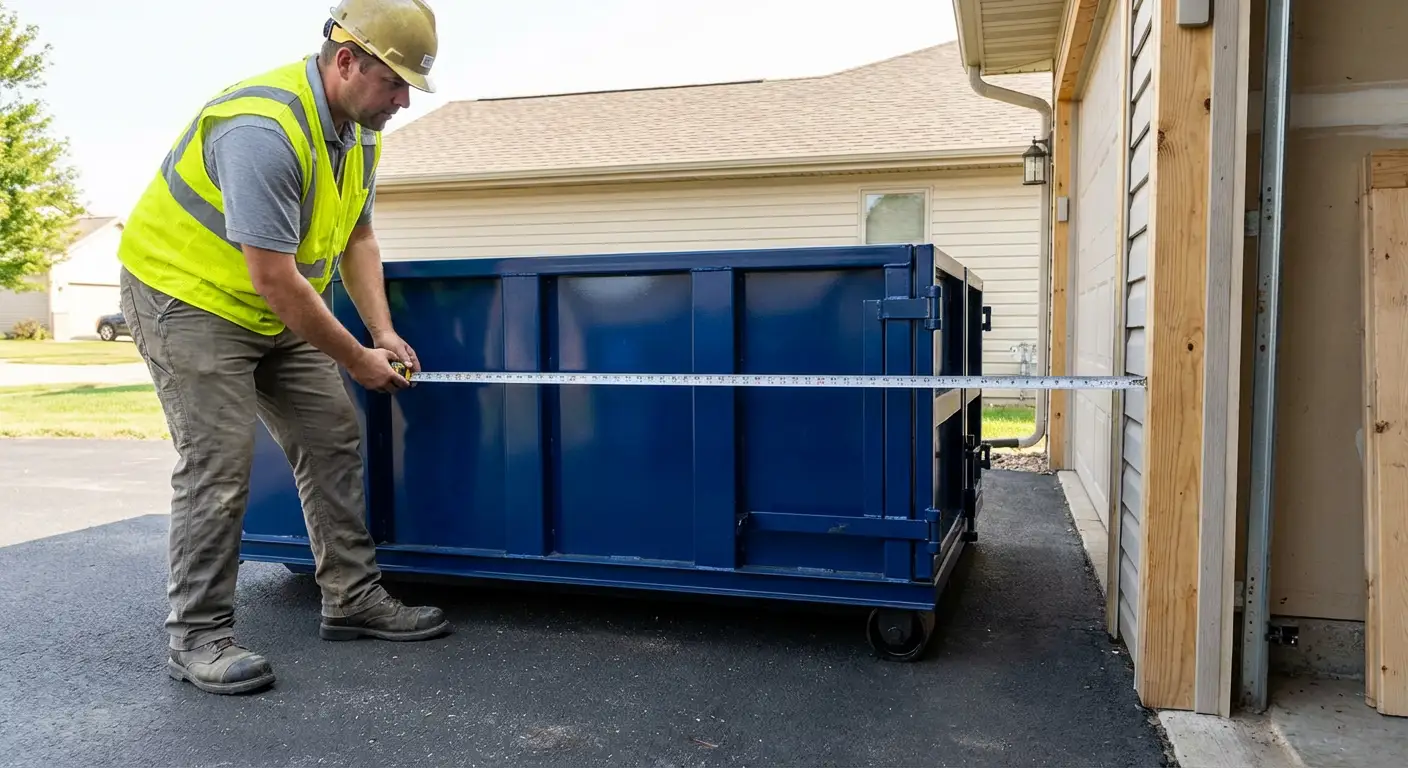 Site assessment for dumpster placement showing clearance requirements in Garland, TX