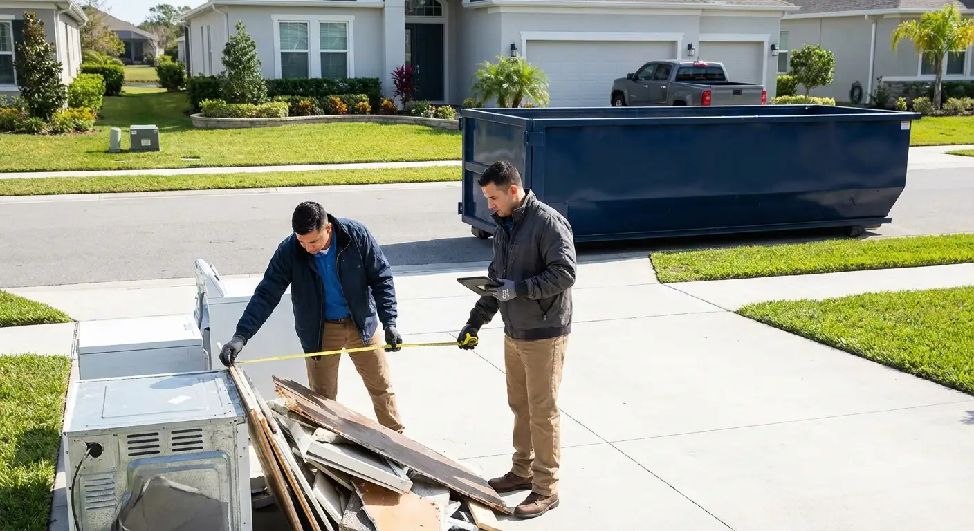 Concrete dumpster rental delivery truck in Garland, TX